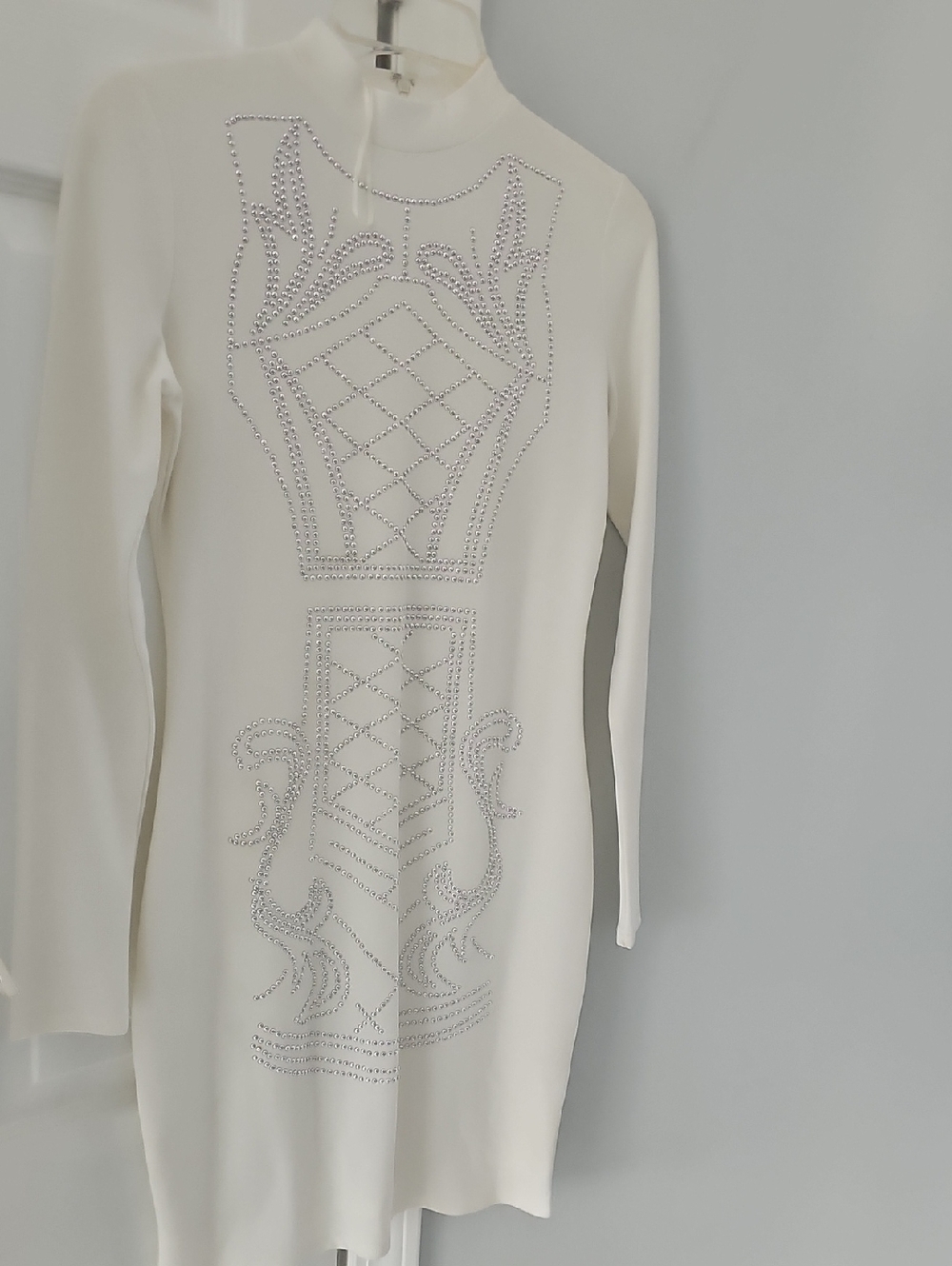Say What? Off White Long-Sleeve Rhinestone-Detail Bodycon Dress